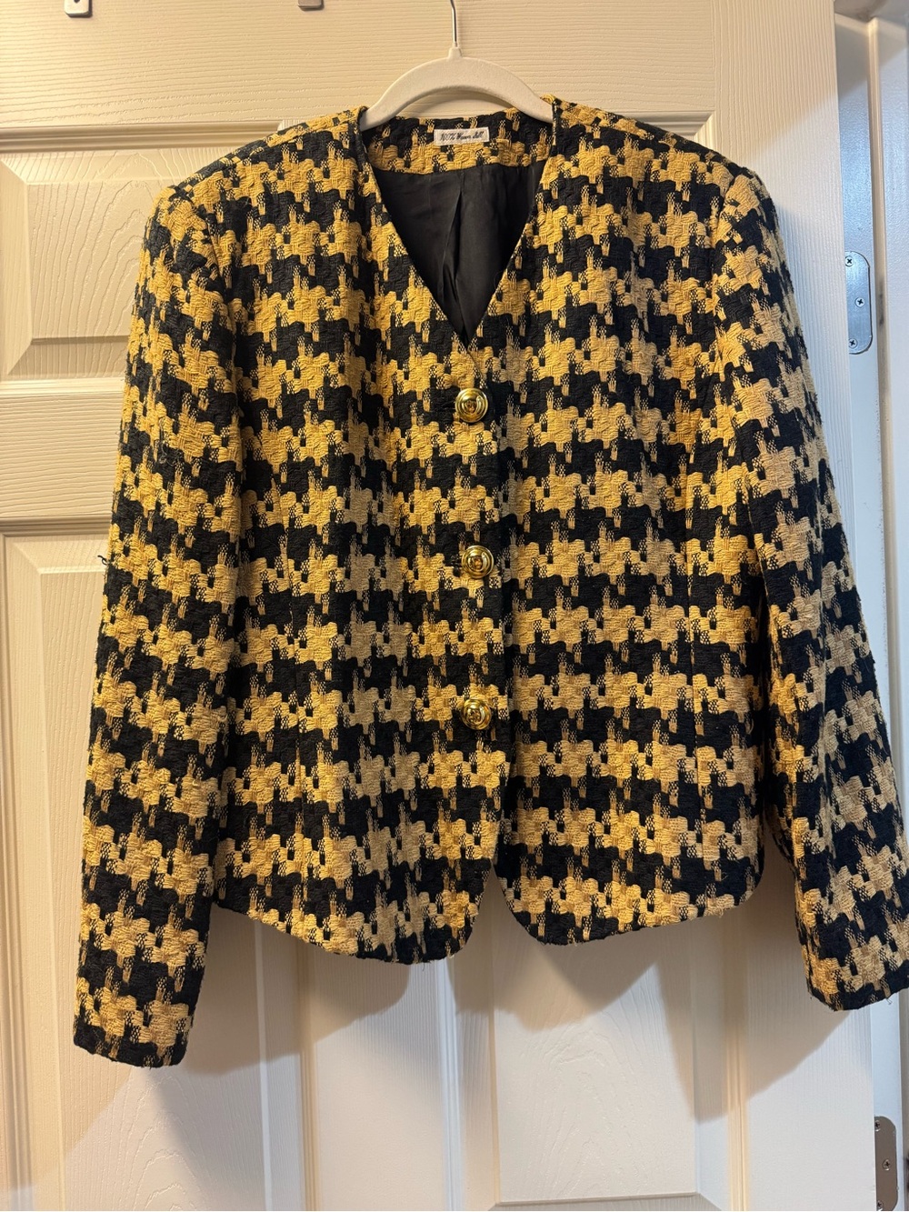 Vintage Silk Woven Houndstooth Tweed Jacket